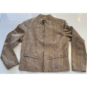 Genuine Leather Snakeskin Tan Beige Bomber Jacket Women's Size Large Alfani Chic